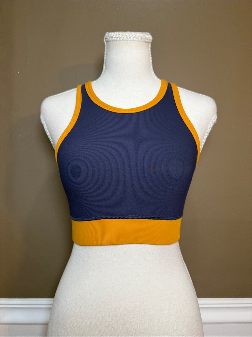 WILO The Label Blue Orange Colorblock Racer Sports Bra‎ S